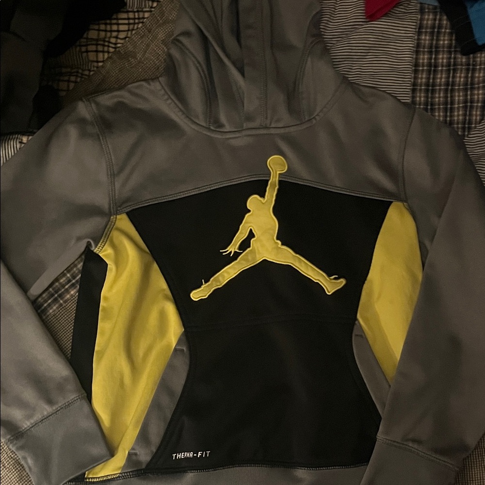 Jordan Gray and Yellow Kids Hoodie